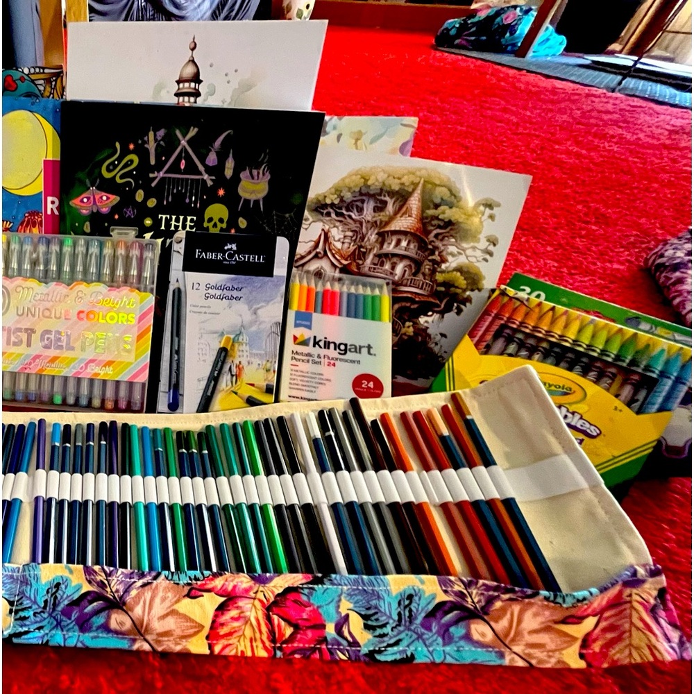 Adult coloring books and pencils & pens